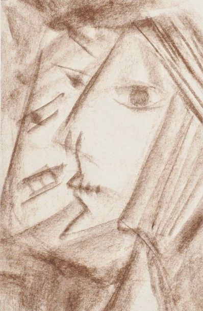 Jean AUREL (1907-1982) Portrait cubiste, crayon gras. 38 x 25 cm