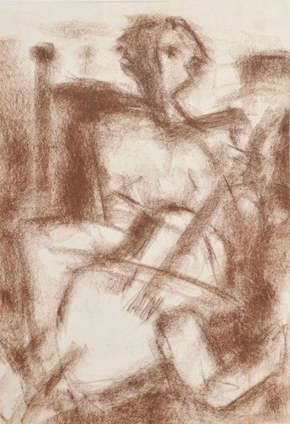 Jean AUREL (1907-1982) Nu abstrait, crayon gras. 51 x 34 cm