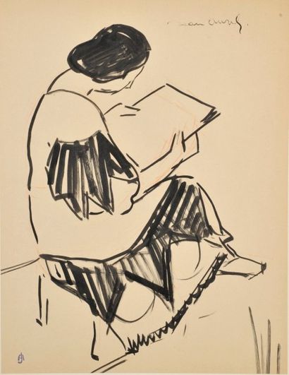 Jean AUREL (1907-1982) Femme en train de lire, encre signé en haut à droite. 51,5...