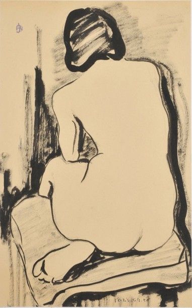 Jean AUREL (1907-1982) Femme nue de dos, encre monogrammée en haut à gauche, Paris...
