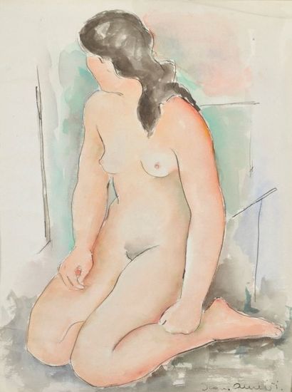 Jean AUREL (1907-1982) Femme agenouillée, aquarelle signé en bas à droite. 59,5 x...