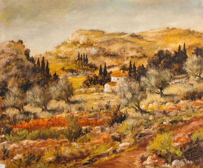 null Félix TISOT (1909-1979). Paysage de Provence. Huile sur toile, signée en bas...
