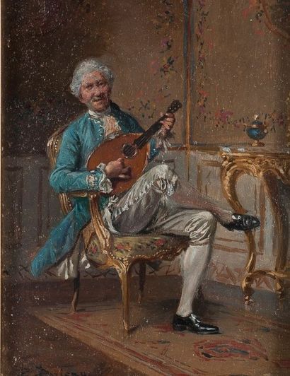 null Bernard Louis BORIONE (Français, né en 1865). Le joueur de mandoline. Huile...