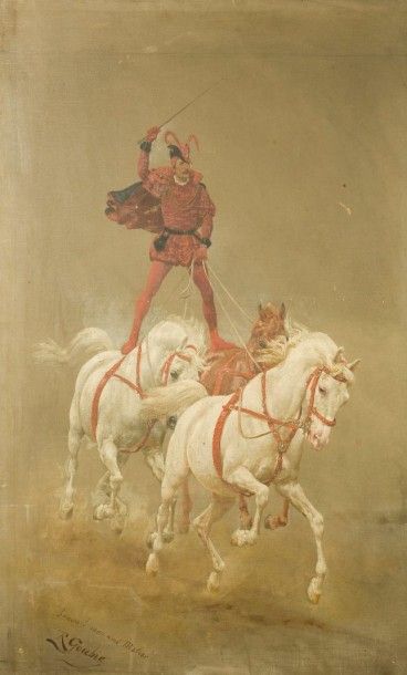 null Richard GOUBIE (1842-1899). L’acrobate du cirque Molier. Huile sur toile, signée...