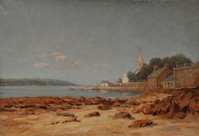 null François Marie PLATEAU (Saint-Servan 1845 - Quimper 1932). Paysage breton, village...