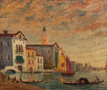 null Henry GERARD (1860-1925). Scène de Venise. Huile sur panneau, signé en bas à...