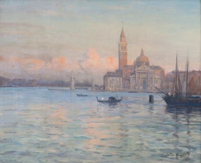 null Louis Aston KNIGHT (1873-1948). Vue de Venise. Huile sur toile, signé en bas...