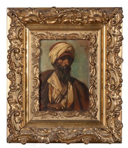 null Louis GUY (1824-1888). Chamelier du Sinaï, 1857. Huile sur panneau, signée,...