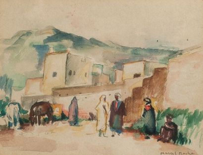 null Marcel ROCHE (1890-1959). Vue de village d’Afrique du nord. Aquarelle, signée...