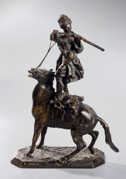 null Evgueni Alexandrovitch LANCERAY (1848 - 1886). Circatien à cheval. Bronze, signé...