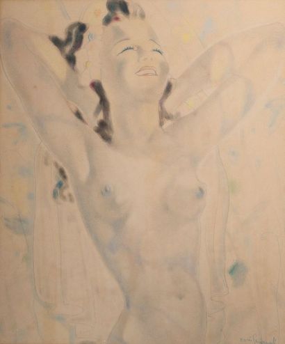 null Boris SMIRNOFF (1926-1982). Ecole russe. Jeune femme nue. Dessin au crayon de...