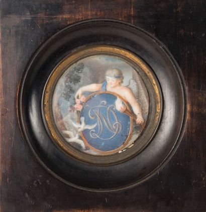 null L'Amour éclairant l'Union. 

Miniature ronde, XIXe siècle

Diam. 7,5 cm

