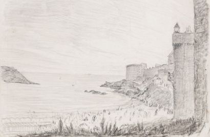 Jules Grandjouan (1875-1968) Remparts de Saint Malo, crayon sur papier. 20,5 x 32,5...
