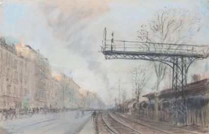 Jules Grandjouan (1875-1968) Boulevard de la Fosse, Nantes, pastel, signé en bas...