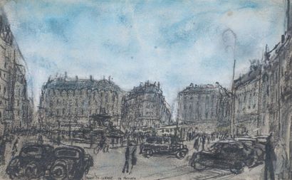 Jules Grandjouan (1875-1968) Place Royale, Nantes en guerre, fusain et pastel sur...