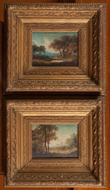 null PH16 - ECOLE FRANCAISE XIXème: Paysages animés. Deux peintures sur panneau....