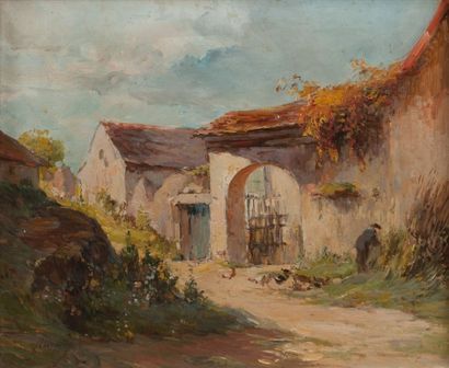null PH5 - Ferdinand TROUPEAU XIX/XXème: L'entrée de la ferme. Peinture sur toile....