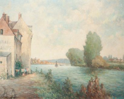 null PH22 - Lucien CHANTRELLE (né en 1890) : Bord de Seine. Peinture sur toile.Signé...