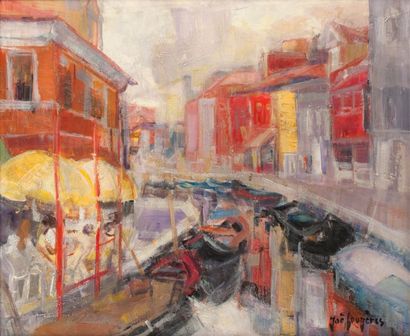 null PH37 - Joe FOUGERES (né en 1932) : Canal à Venise. Peinture sur toile. Signé...