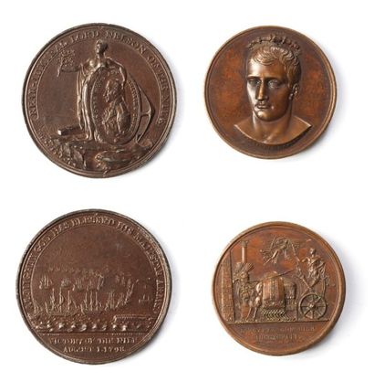 null 1798 - Campagne d'Egypte, lot de 2 médailles en bronze : victoire du Nil par...