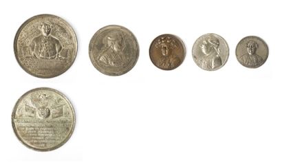 null 1789 - Necker : lot de 5 médailles dont une en bronze (H.45) et 4 en étain (H.48,...