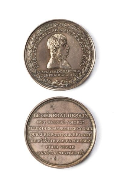 null 1800 - Bataille de Marengo, mort du général Desaix, médaille argent par Auguste...