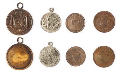 null 1790 - Lot de 4 médailles variées : fédération lyonnaise (H.- avec bélière),...
