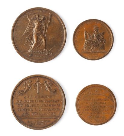 null 1792 - Lot de 2 médailles : Prise des Tuileries 10 août 1792 (H.363) et début...