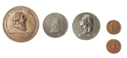 null 1793 - Révolutionnaires, lot de 4 médailles Marat (H.509 et petit jeton l'Ami...