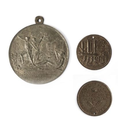 null 14 juillet 1789 - Siège de la Bastille : médaille en étain (H.30, trouée) -...