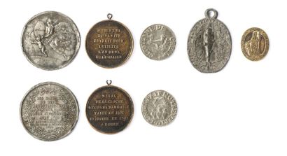 null 1793 - Villes, lot de 4 médailles : Minage de Provins (inédit ? Plomb avec bélière),...