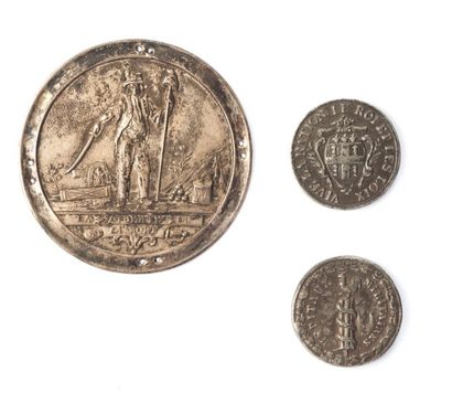 null 1793 - Les Sans-culottes, repoussé en cuivre argenté (H.564), joint une médaillette...
