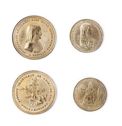 null 1796 - Bonaparte, général, lot de deux médailles en bronze argenté (H.768 et...