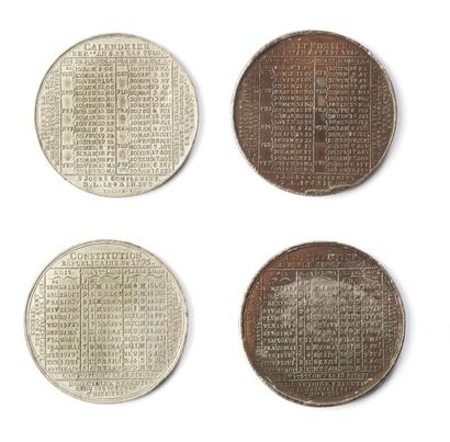 null 1796 - Calendrier de 1795, lot de 2 médailles dont une postérieure ? En étain...