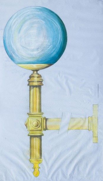 Gilbert POILLERAT Dessin encre de chine colorié.Lanterne. - 96 x 55 cm - Mouillu...