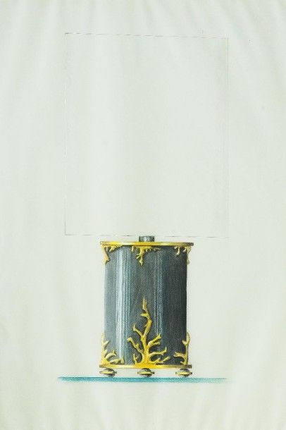 Gilbert POILLERAT Dessin mine de plomb colorié. Projet de lampe de table. - 77 x...