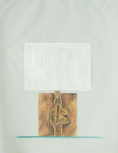 Gilbert POILLERAT Dessin mine de plomb colorié sur calque. Projet de lampe de table....