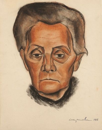 Willy MUCHA (1905-1995), Portrait de vieille femme, 1926, crayon gras sur papier,...