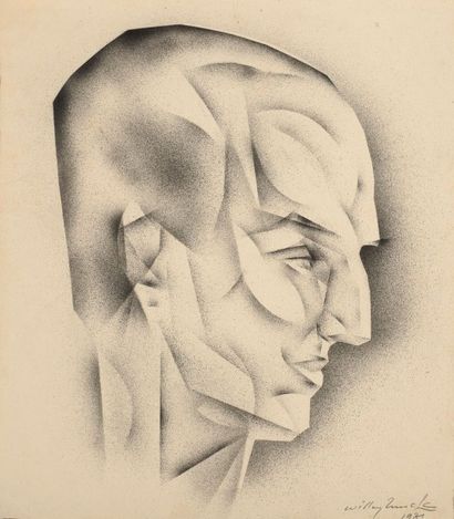 Willy MUCHA (1905-1995), ,Etude de portrait cubisant, 1981, pochoir sur papier, signé...