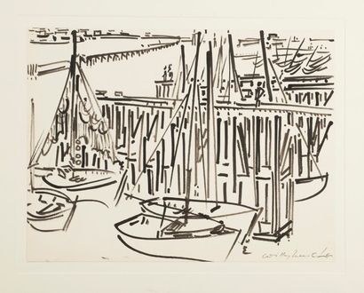 Willy MUCHA (1905-1995), Voiliers au port, feutre sur papier, signé en bas ? droite,...