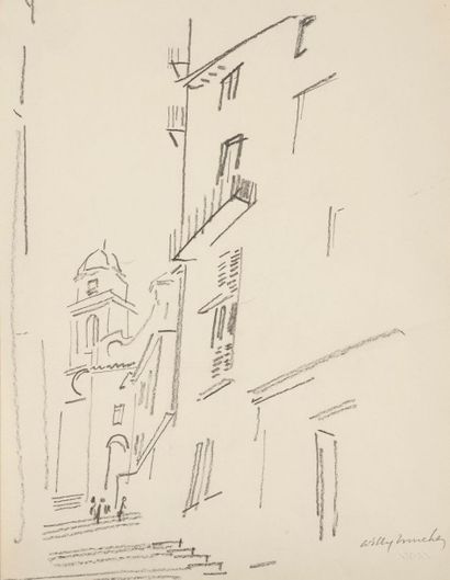 Willy MUCHA (1905-1995), ,Vues de Villefranche sur mer, ensemble de deux crayons...