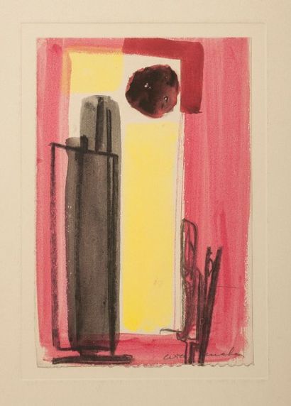 Willy MUCHA (1905-1995), Composition, crayon et gouache et crayon sur papier, signé...
