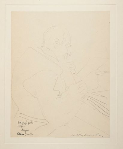 Willy MUCHA (1905-1995), Portrait de Léon Degand, crayon sur papier contrecollé sur...
