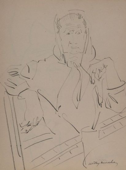Willy MUCHA (1905-1995), Portraits de vieille femme, ensemble de trois crayons sur...