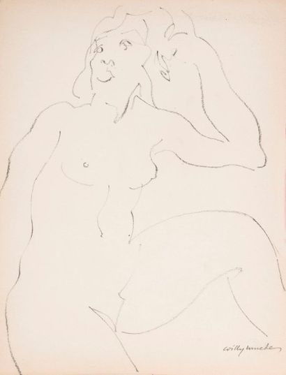 Willy MUCHA (1905-1995), Etudes de nus, ensemble de deux esquisses sur papier, signés...