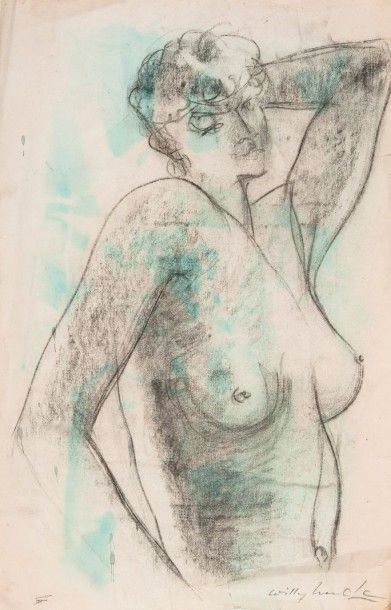 Willy MUCHA (1905-1995), Buste de femme, fusain sur papier, signé en bas ? droite....
