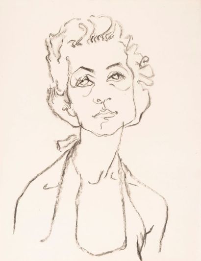Willy MUCHA (1905-1995), Portrait de femme, fusain, non signé. 58 x 45 cm