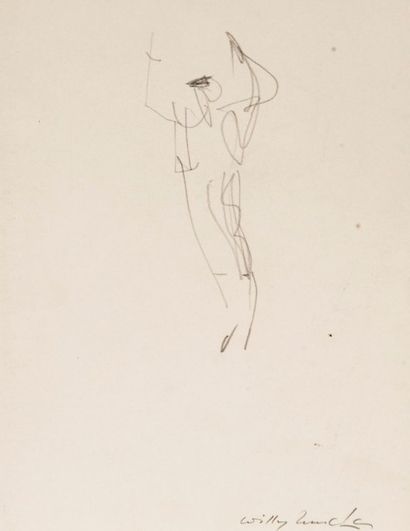 Willy MUCHA (1905-1995), Danseuse, crayon sur papier, collé sur papier cartonné,...