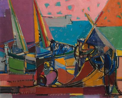 Willy MUCHA (1905-1995), 

Les remailleurs à Collioure

Huile sur toile, signée en...