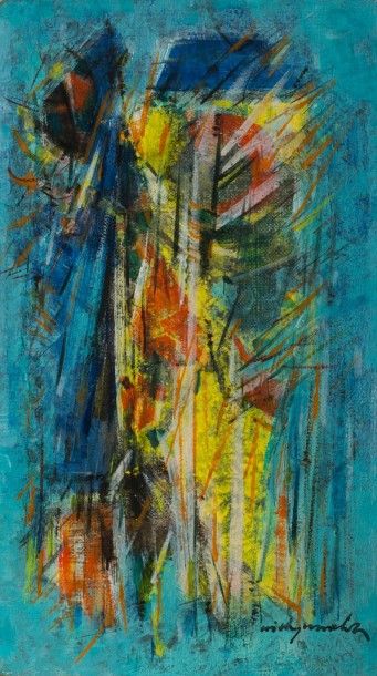 Willy MUCHA (1905-1995), 

Composition sur fond bleu, 1966

Huile sur toile, signée...